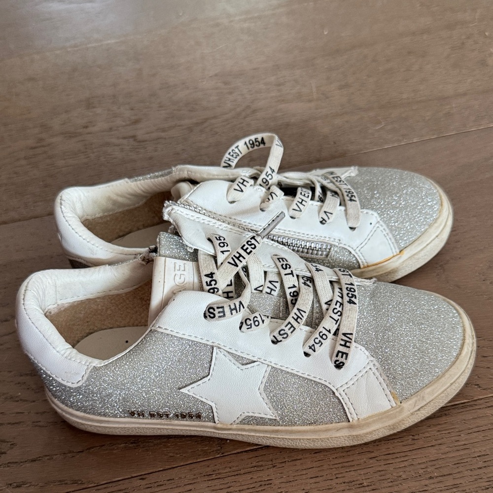Vintage Havana Glittery Silver and White Kids Sneakers